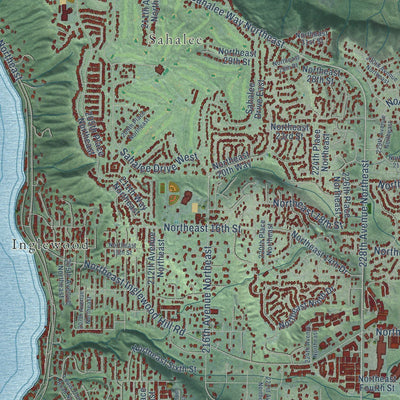 Close-up of the map of Sammamish, Washington print showing street and building detail
