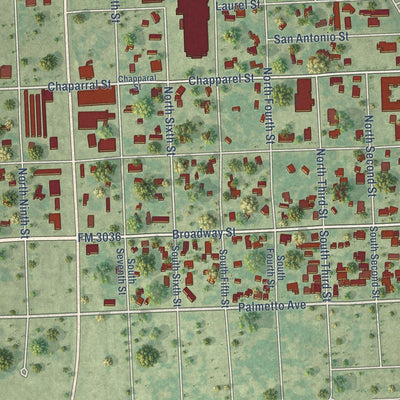 Close-up of the map of Fulton, Texas print showing street and building detail