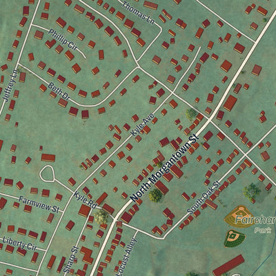 Close-up of the map of Fairchance, Pennsylvania print showing street and building detail