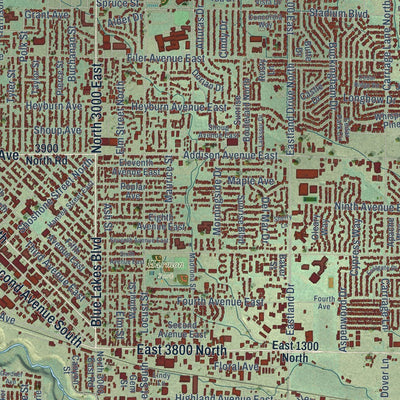 Close-up of the map of Twin Falls, Idaho print showing street and building detail
