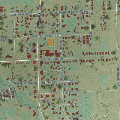 Close-up of the map of Victor, Idaho print showing street and building detail
