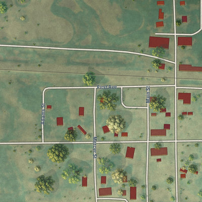 Close-up of the map of Knox, North Dakota print showing street and building detail