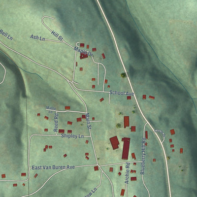 Close-up of the map of Winslow, Arkansas print showing street and building detail