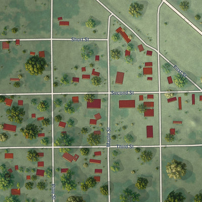 Close-up of the map of Inman, Nebraska print showing street and building detail