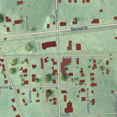 Close-up of the map of Burkeville, Virginia print showing street and building detail
