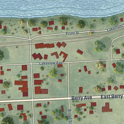 Close-up of the map of South Shore, South Dakota print showing street and building detail