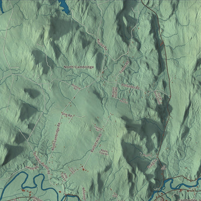 Close-up of the map of Cambridge, Vermont print showing streets and neighborhoods