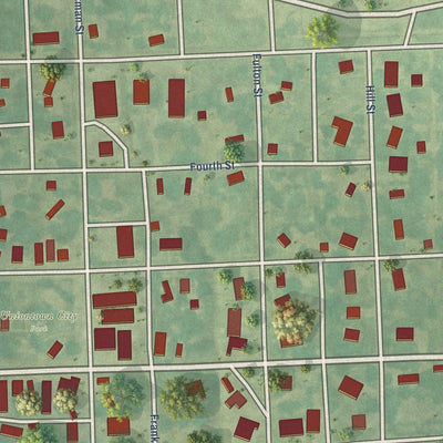 Close-up of the map of Uniontown, Kansas print showing street and building detail