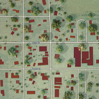Close-up of the map of Hayes Center, Nebraska print showing street and building detail