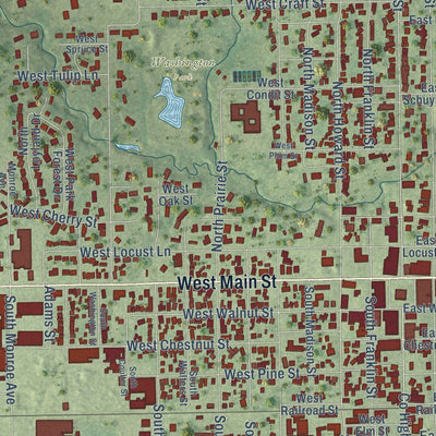 Close-up of the map of Robinson, Illinois print showing street and building detail