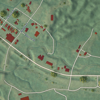 Close-up of the map of Crosby, Mississippi print showing street and building detail