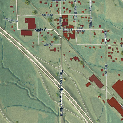 Close-up of the map of Sherman, Mississippi print showing street and building detail