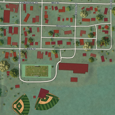 Close-up of the map of Peterson, Minnesota print showing street and building detail
