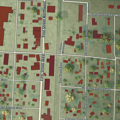 Close-up of the map of Ulen, Minnesota print showing street and building detail