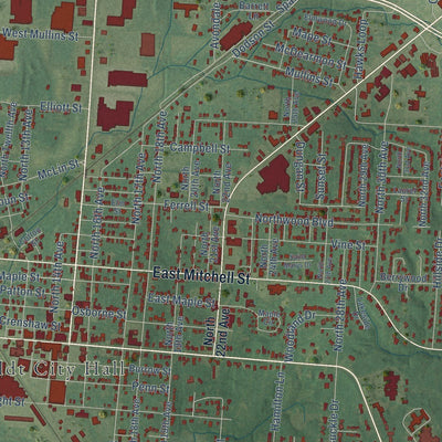 Close-up of the map of Humboldt, Tennessee print showing street and building detail