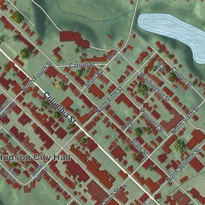 Close-up of the map of Hudson, New York print showing street and building detail