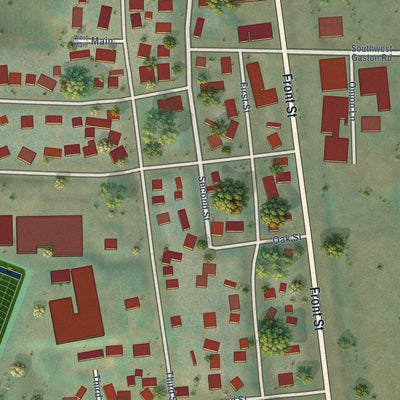 Close-up of the map of Gaston, Oregon print showing street and building detail