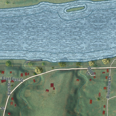 Close-up of the map of Napoleon, Missouri print showing street and building detail