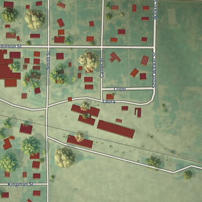 Close-up of the map of Sawyer, Kansas print showing street and building detail