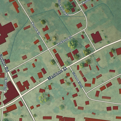 Close-up of the map of Bolton, Mississippi print showing street and building detail