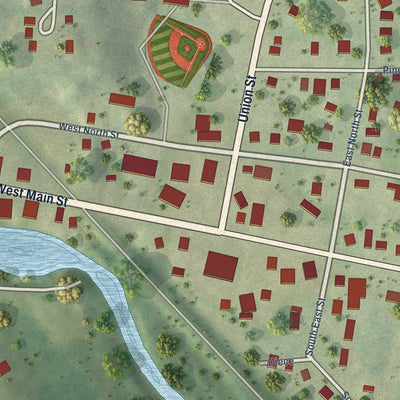 Close-up of the map of La Valle, Wisconsin print showing street and building detail