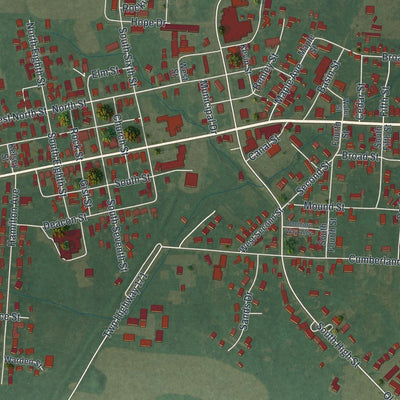 Close-up of the map of Hebron, Ohio print showing street and building detail