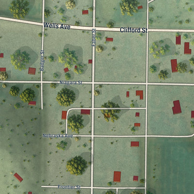 Close-up of the map of Stockville, Nebraska print showing street and building detail