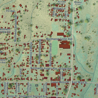 Close-up of the map of Cedaredge, Colorado print showing street and building detail