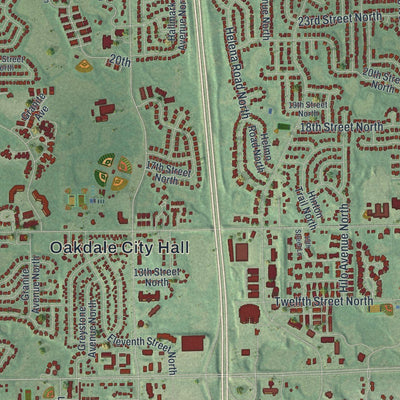 Close-up of the map of Oakdale, Minnesota print showing street and building detail