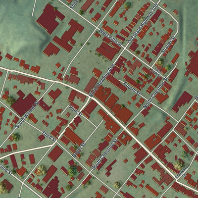 Close-up of the map of Boyertown, Pennsylvania print showing street and building detail