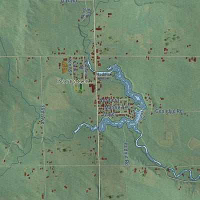 Close-up of the map of Fork, Michigan print showing street and building detail