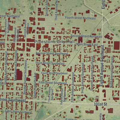 Close-up of the map of Pipestone, Minnesota print showing street and building detail