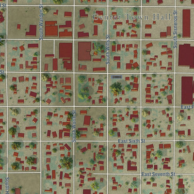 Close-up of the map of Center, Colorado print showing street and building detail