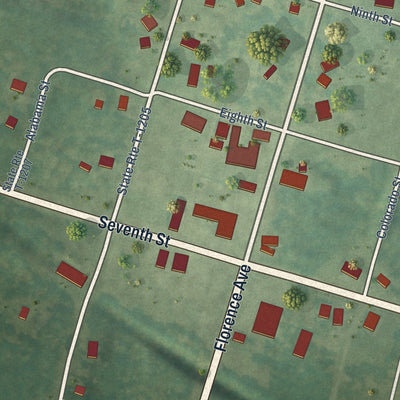 Close-up of the map of Virgilina, Virginia print showing street and building detail