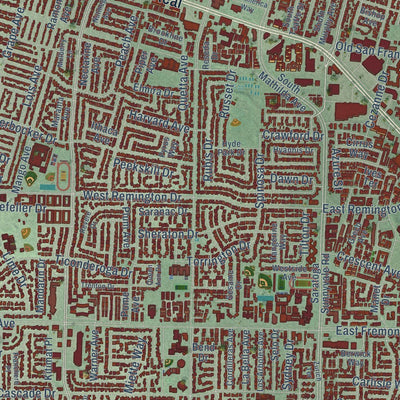 Close-up of the map of Sunnyvale, California print showing street and building detail