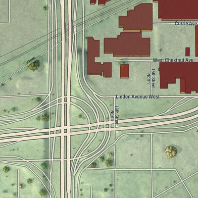 Close-up of the map of North Loop, Minnesota print showing street and building detail