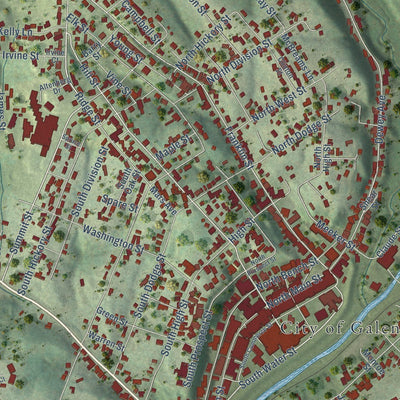 Close-up of the map of Galena, Illinois print showing street and building detail
