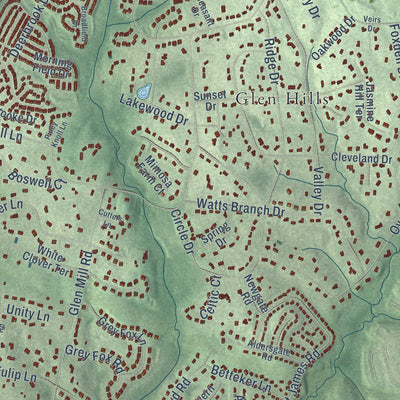 Close-up of the map of Travilah, Maryland print showing street and building detail