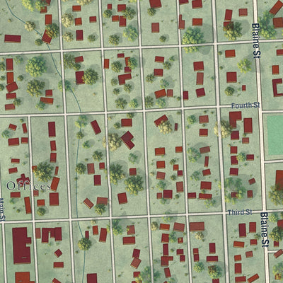 Close-up of the map of Beemer, Nebraska print showing street and building detail