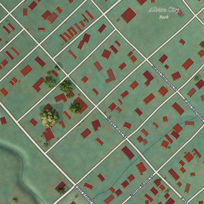 Close-up of the map of Albion, Washington print showing street and building detail