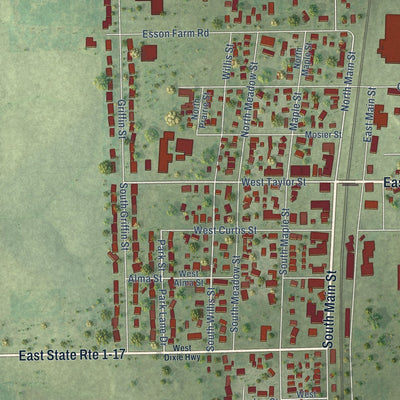 Close-up of the map of Grant Park, Illinois print showing street and building detail