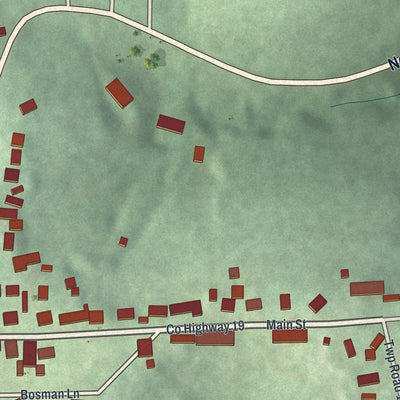Close-up of the map of New Alexandria, Ohio print showing street and building detail