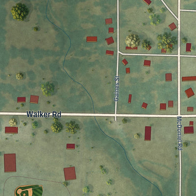 Close-up of the map of Griffithville, Arkansas print showing street and building detail