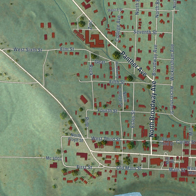 Close-up of the map of Yellville, Arkansas print showing street and building detail