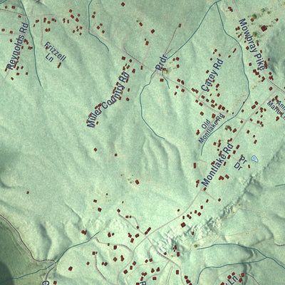 Close-up of the map of Mowbray Mountain, Tennessee print showing street and building detail