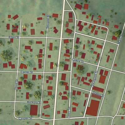 Close-up of the map of Cypress, Illinois print showing street and building detail