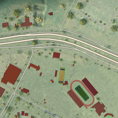 Close-up of the map of Sunset Valley, Texas print showing street and building detail