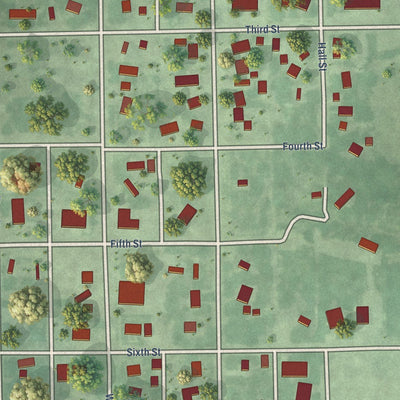 Close-up of the map of Phillips, Nebraska print showing street and building detail
