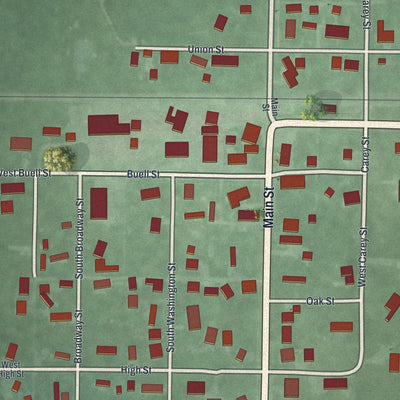 Close-up of the map of New Bloomington, Ohio print showing street and building detail