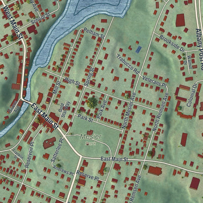 Close-up of the map of Wappingers Falls, New York print showing street and building detail